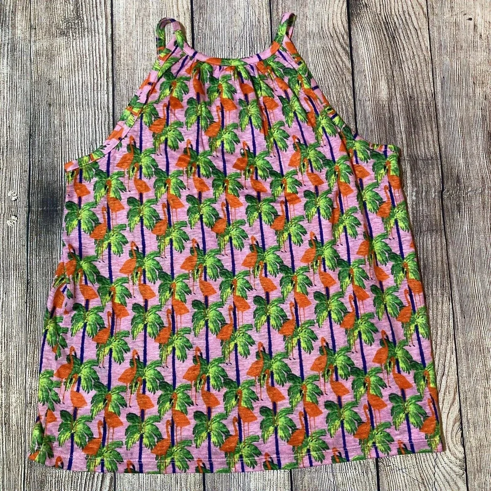 Bouffants & Broken Hearts Women’s M Linen Tank Top Flamingo‎ Print Tunic Pink - Picture 5 of 6